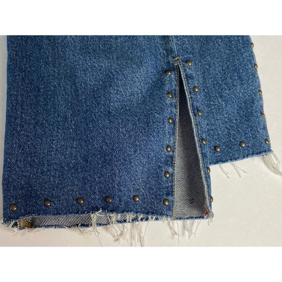 Torrid Women's Blue Button Fly High Rise Straight Studded Raw Hem Jeans Size 14R - Picture 7 of 10